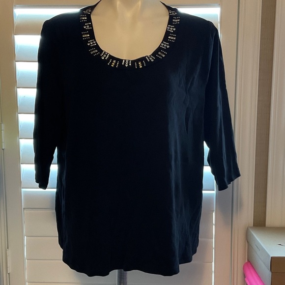 Style & Co. Black Women's Blouse with Beaded Neckline - Picture 1 of 7
